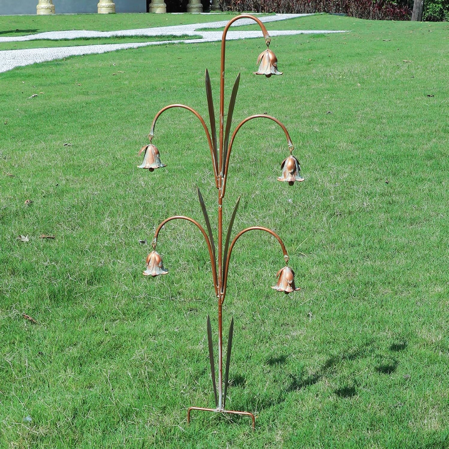 Metal Flowers with Bells for Outside Garden art, Decorative Garden Stakes | 41" H Outdoor Decoration for Patio Garden