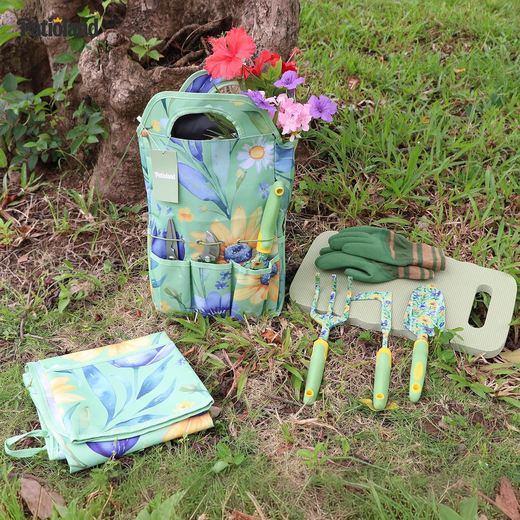 10 Piece Garden Tools Set, Gardening Hand Tools Kit with Heavy Duty Rust-Proof Aluminum Tools, Organizer Tote Bag