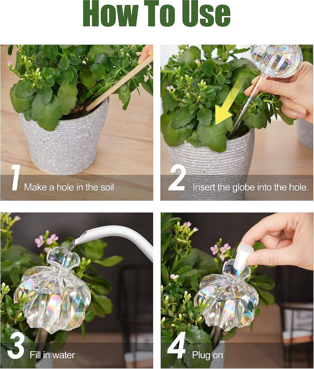 NiHome Cactus-Shaped Glass Plant Self-Watering Globes 6-Pack, Glass Waterer Stakes for Potted Plants, Automatic Mini