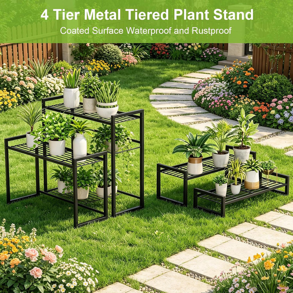 VyGrow Plant Stand, 4 Tier Widened Stackable Tiered Plant Stand, Upgraded Scalable Heavy Duty Tall Plant Shelf for