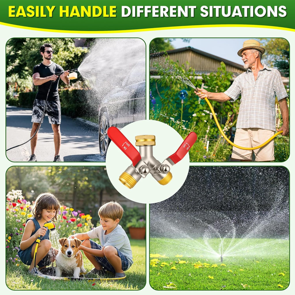 Hose Splitter 2 Way, High Flow Garden Hose Splitter, 3/4” Ght Inlet Brass Heavy Duty Hose Converter, Full Flow water 2