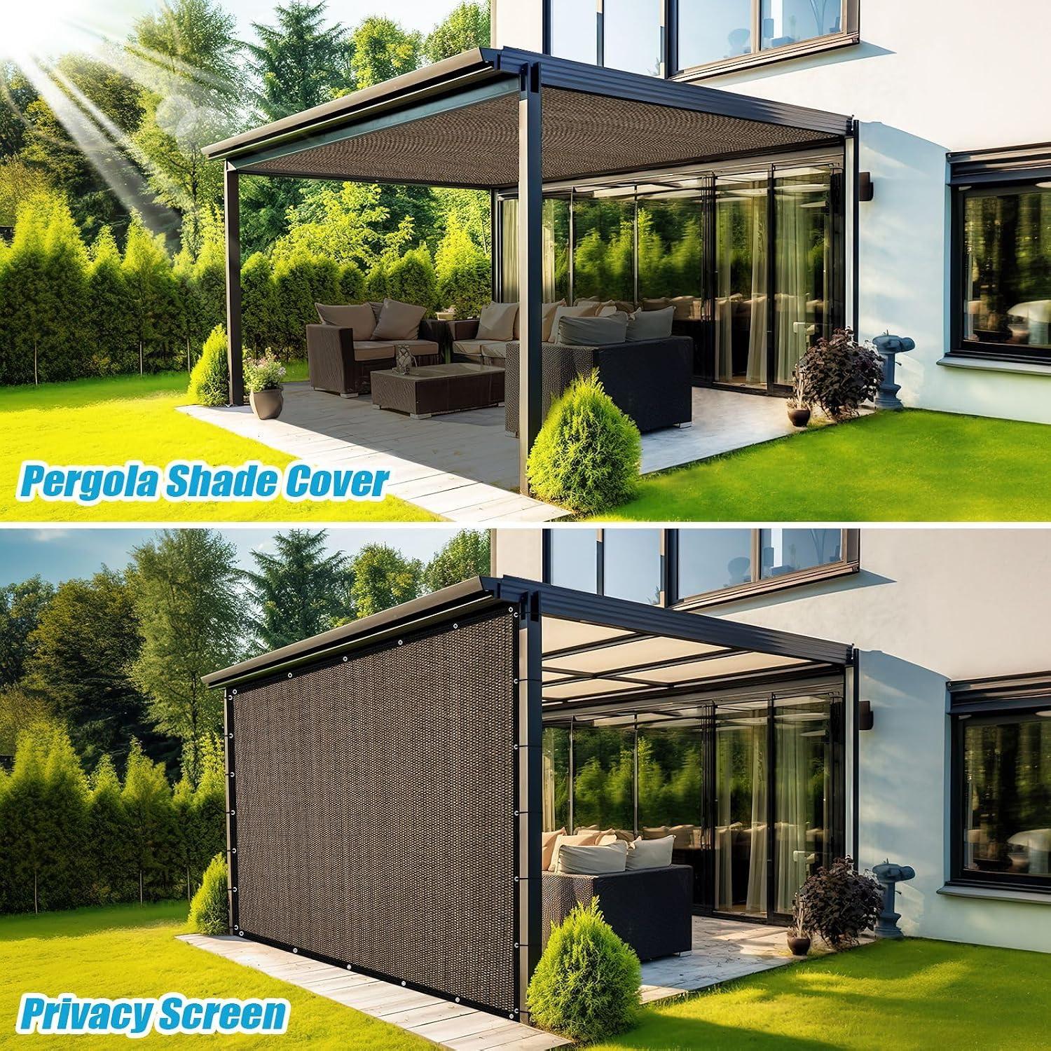 Amagenix Sun Shade Cloth Privacy Screen with Grommets 90% Sunblock Shade, Pergola Replacement Shade Cover Canopy for