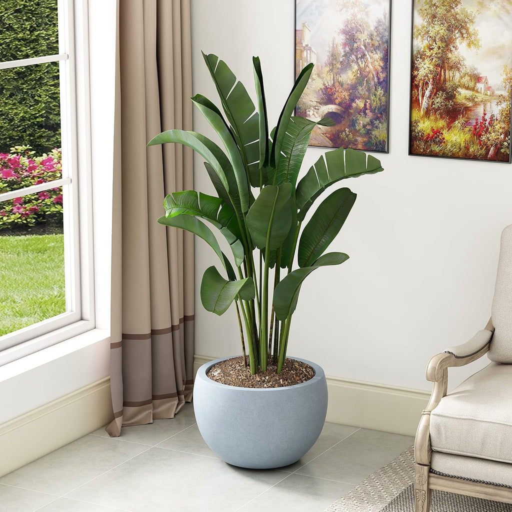 Kante Small Round Bowl Blue Gray Concrete Planter 11.8" Dia, Outdoor | Rubber Plug for Indoor, Drainage for Garden