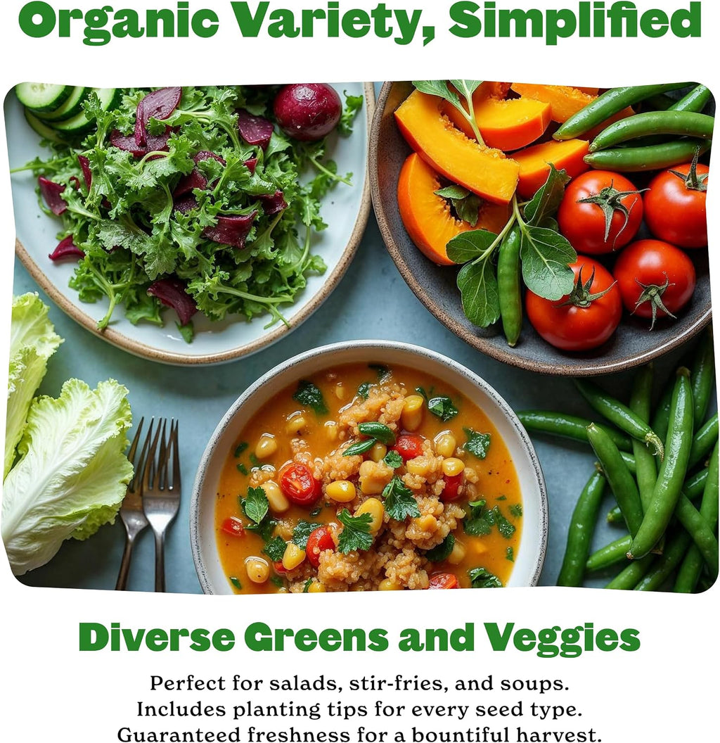 Organic Vegetable Garden Kit - 10 Non-GMO Varieties, Includes Tomatoes, Squash, Pumpkins, Beans & More, Perfect for