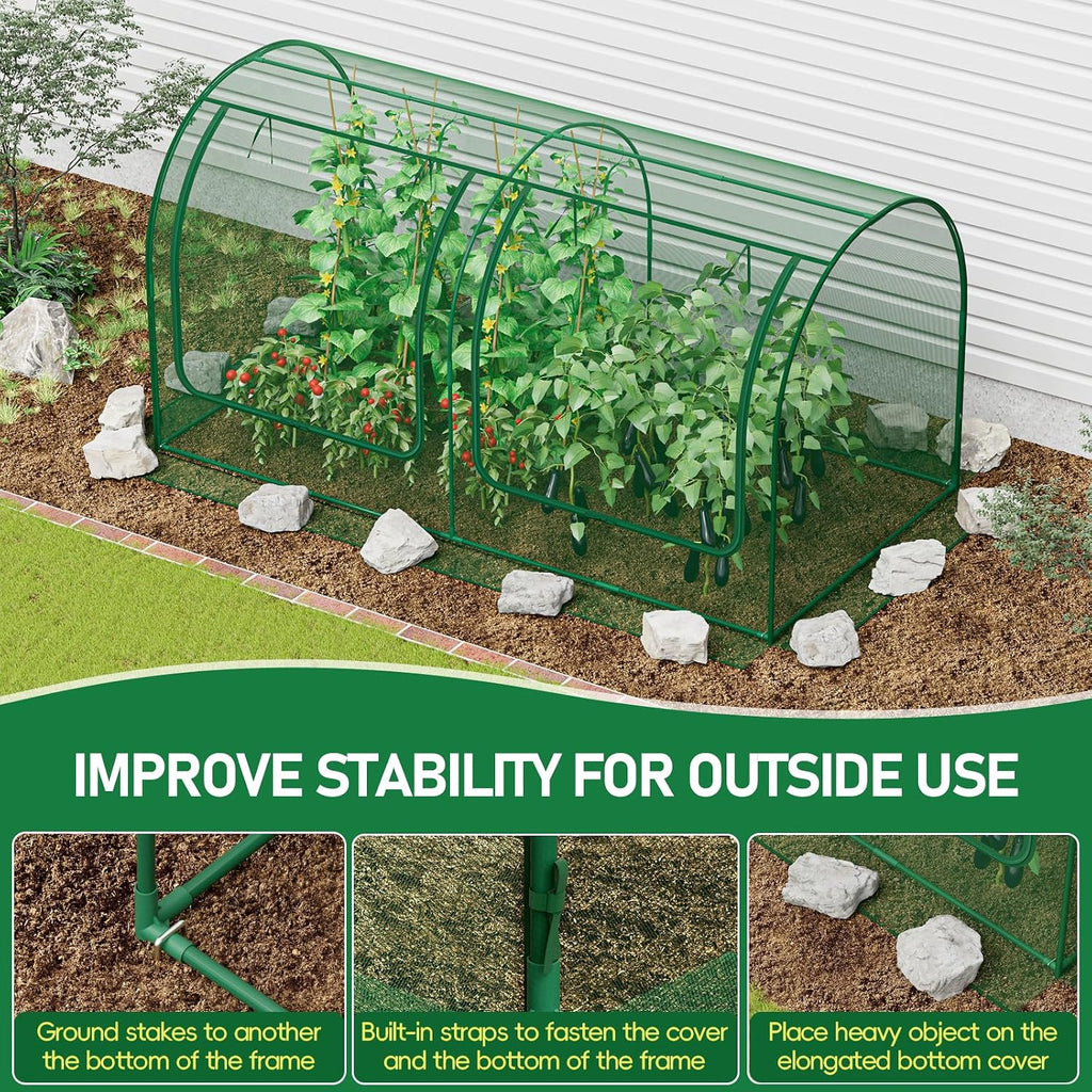SPECILITE 98x49x49in Garden Plant Netting Mesh Cover for Raised Bed, Green | Roll-up Zipper Door, for Vegetables