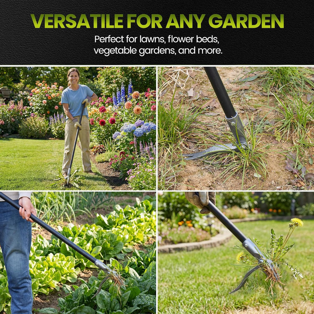 Weed Puller, Stand Up Weed Puller Tool with Steel Long Handle, 4 Claw Steel Head Weeder Tool, Handle Weeder Tool