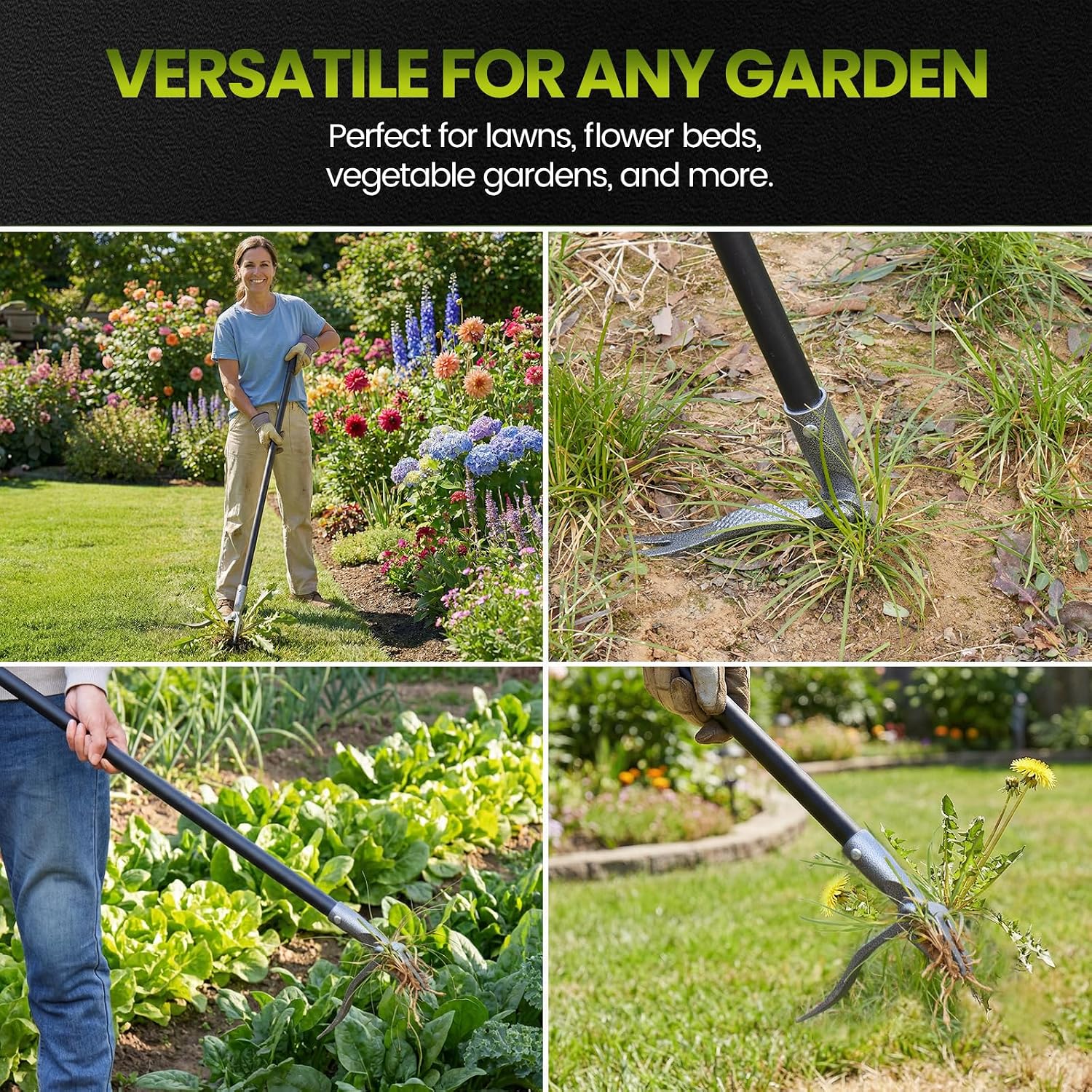 Weed Puller, Stand Up Weed Puller Tool with Steel Long Handle, 4 Claw Steel Head Weeder Tool, Handle Weeder Tool