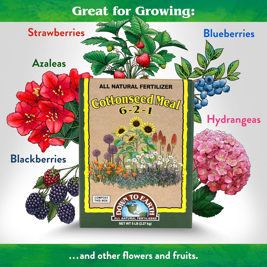 Down To Earth All Natural Fertilizers Organic Cottonseed Meal - 6-2-1, 5 lb | Plant Food for Low pH, Acid Soil Loving