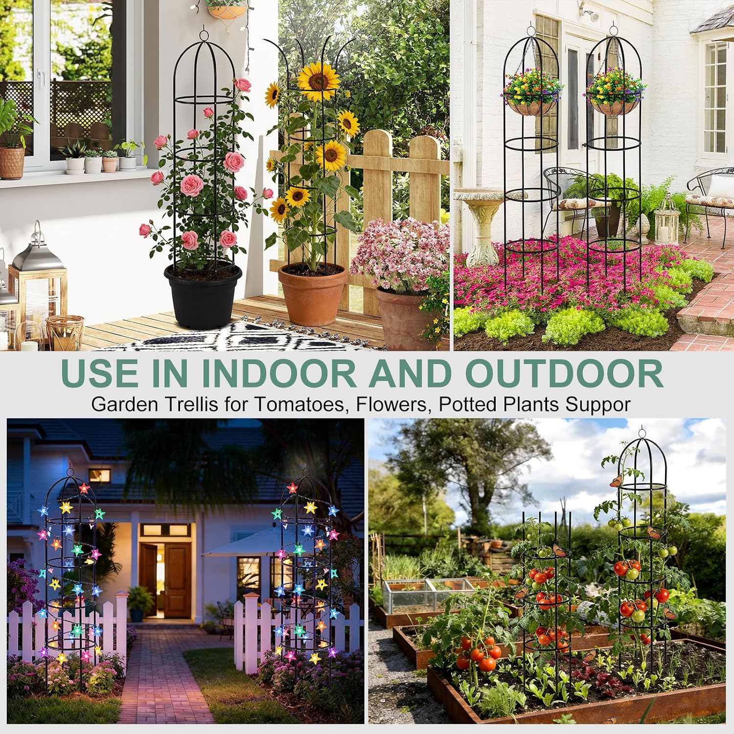 100% Metal 2pc Obelisk Garden Trellis 6.6 Feet Tall Sturdy Plant Support | Climbing Vines and Flowers Stands,Upgrade