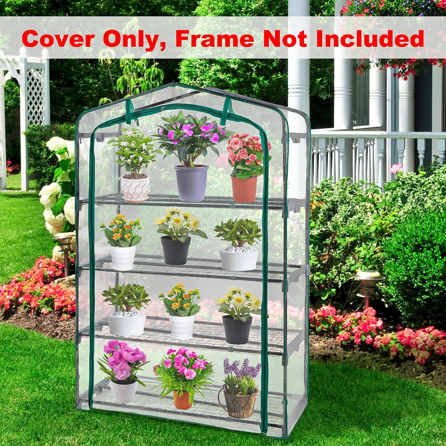 DECOHS Extra Wide 4 Tier Greenhouse Replacement Cover- 63 x 40 x 19 Inch Clear PVC Plant Gardening Greenhouse Cover