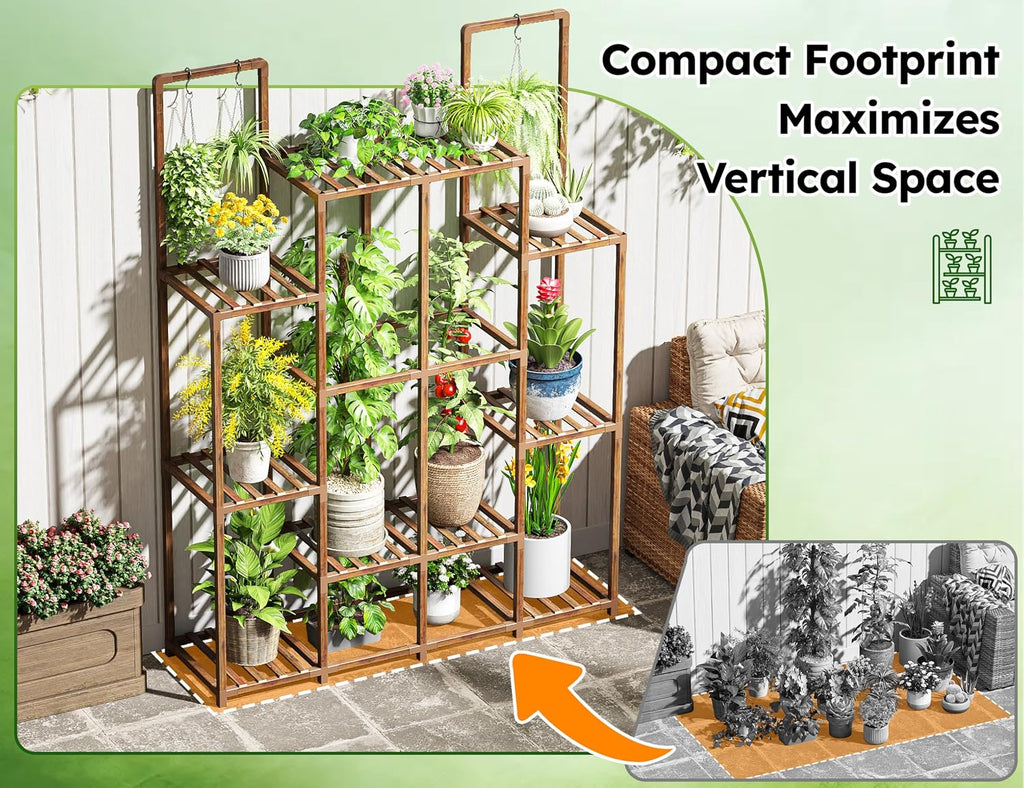 EnHomee 56" W Large Plant Stand with 13 Tiers, Living Room and Patio | Holds 18–22 Pots, Plant Lovers, Carbonized