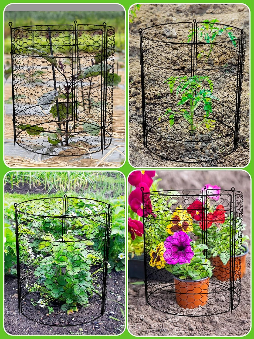 Kalolary 10 Packs Plant Protectors from Animal 20" x 14" Wire Plant Cage | Metal Garden Plant Protection Chicken Wire