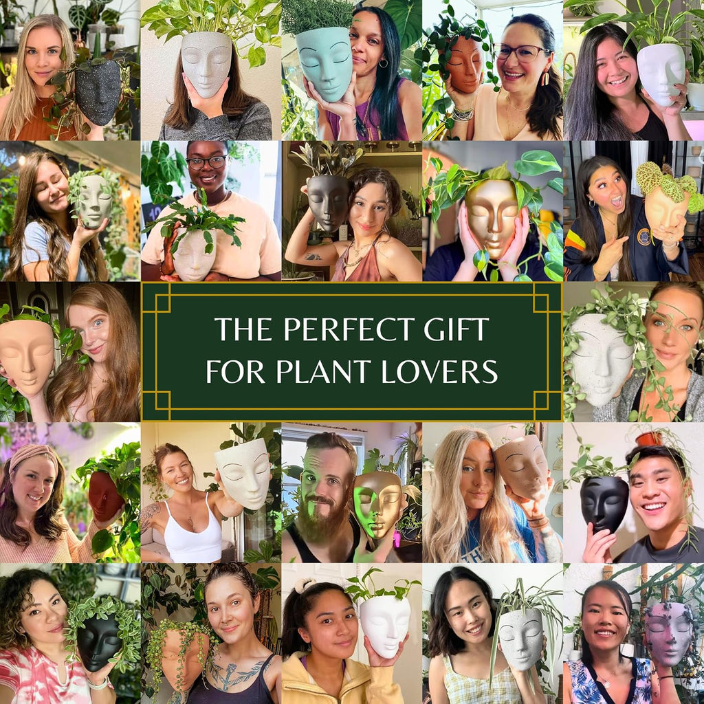 Head Planter - Indoor & Outdoor Home Decor Gifts for Plant Lovers - for Flat Surface or Wall Mount - Unique Face
