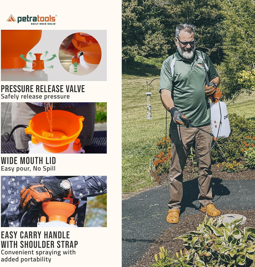PetraTools HD201 Garden Pump Sprayer 2 Gallon, 52-in Long Hose & 2 Nozzles | Lawn & Garden Sprayer w/ Easy Carry Handle