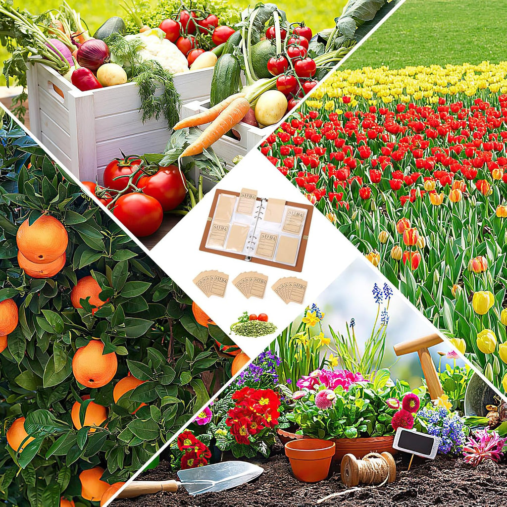 Garden Seed Storage Organizer Binder - 150 Resealable Seed Envelopes Brown Shell with 40 Sheet Protectors for Efficient