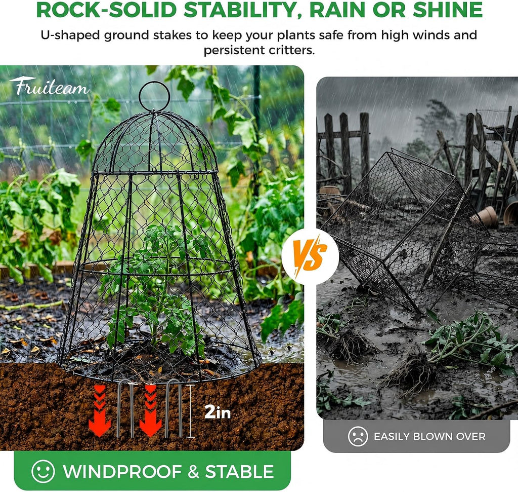 FRUITEAM Metal Plant Covers 6pcs, Heavy Duty Garden Cloche Plant Cage | 13"x15.8"H Rust-Proof Plant Protectors from