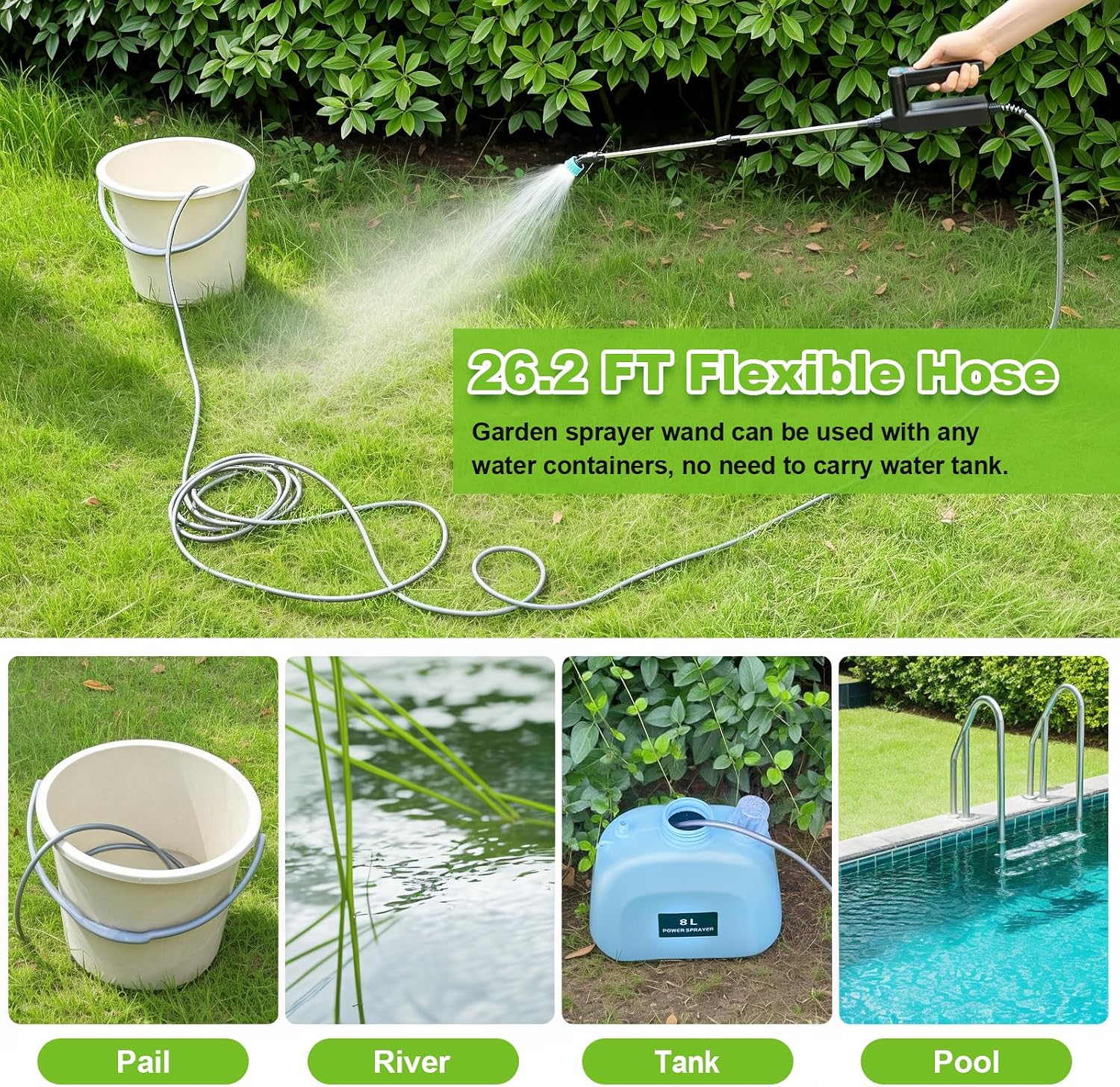Battery Powered Sprayer Wand, 32 Inch Garden Sprayer Telescopic Wand with 3 Adjustable Speeds, Battery Indicator, 26.2