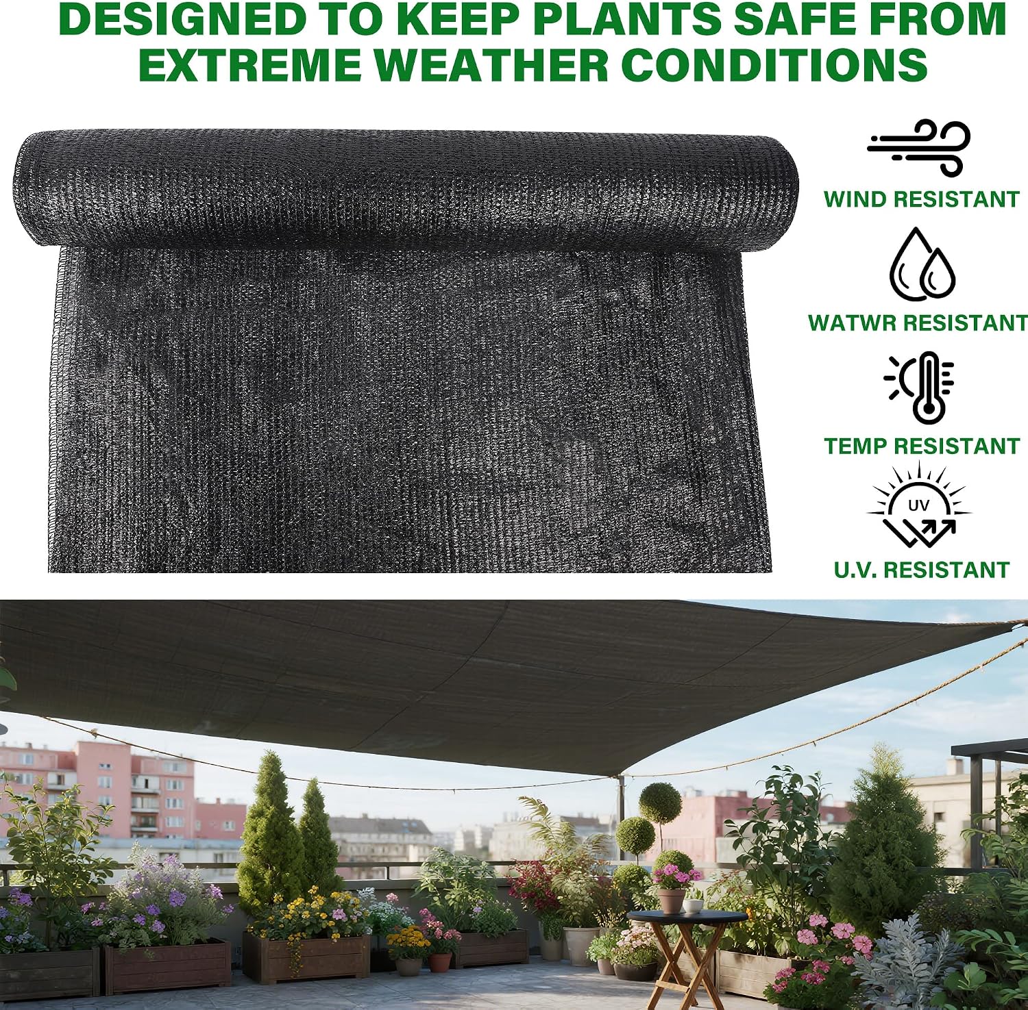 winemana 6x120 FT Outdoor Shade Cloth for Garden & Plants - 50% Large Black Mesh Tarp, UV Resistant Woven Shade Fabric