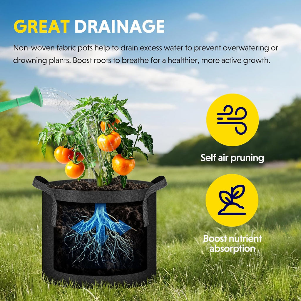 iPower Plant Grow Bag 15 Gallon 6-Pack Heavy Duty Fabric Pots, 300g Thick Nonwoven Fabric Containers Aeration with