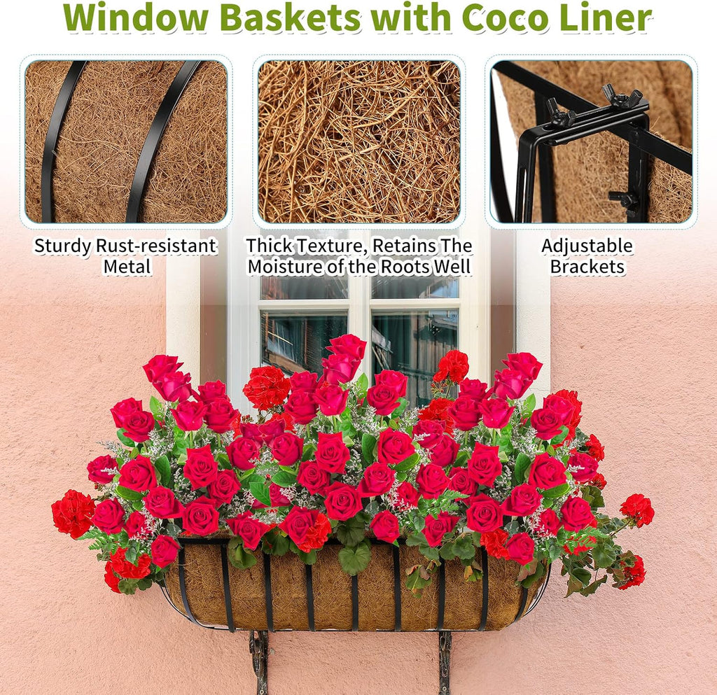 Tessco for you 2 Pieces Railing Planter Boxes, 36 Inches Window Box Planters with Coco Liner and Adjustable Brackets