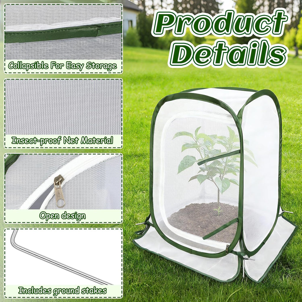 Pop Up Plant Covers, 3 Pack Mesh Net Protectors Cage with Stakes | Breathable Mesh, Outdoor Gardeners, Protecting
