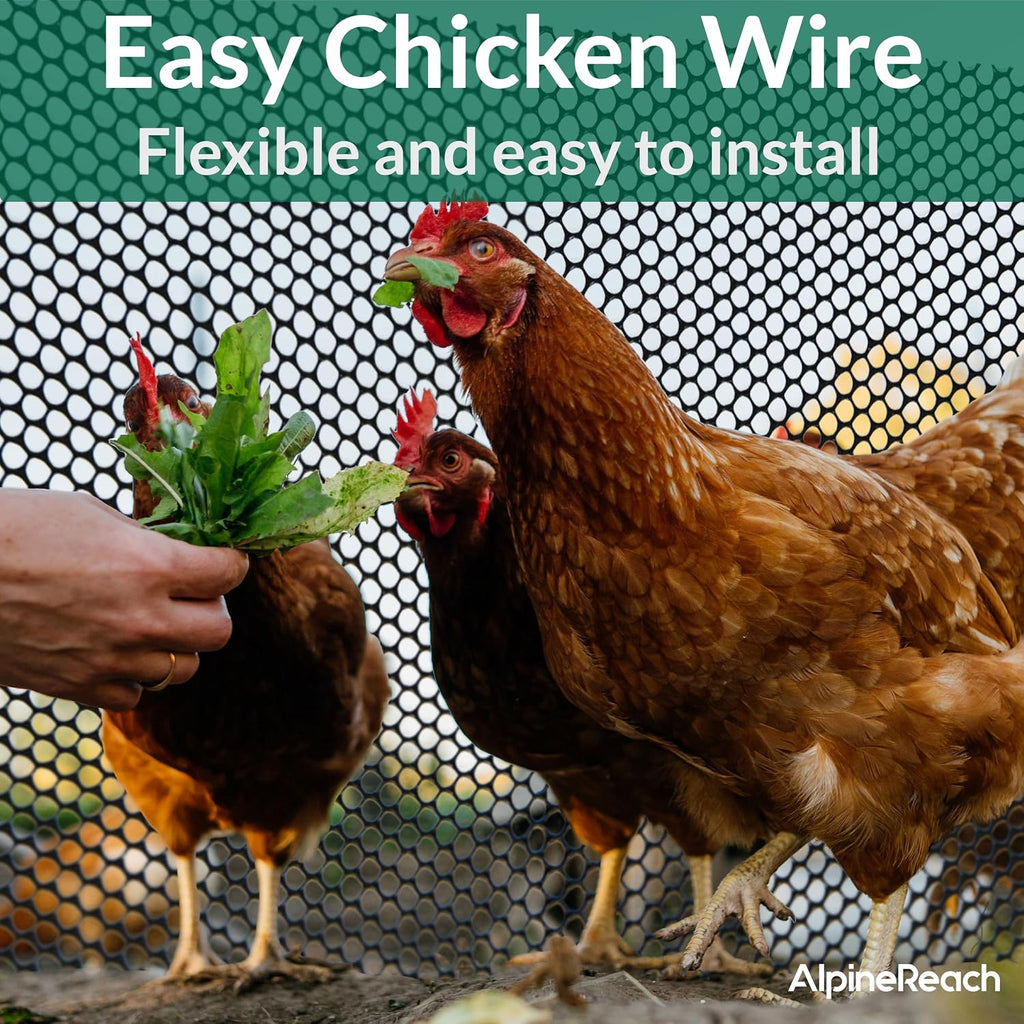AlpineReach Plastic Chicken Wire Fencing Mesh 1.3ft x 30ft Roll with Zip Ties - Ideal for Poultry, Dogs, Rabbit Barrier