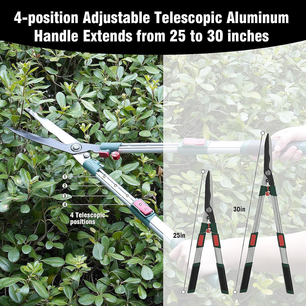 GARTOL 3-Piece Garden Tool Set - Bypass Lopper, Hedge Shears, Pruning Shears with Telescopic Aluminum Handles