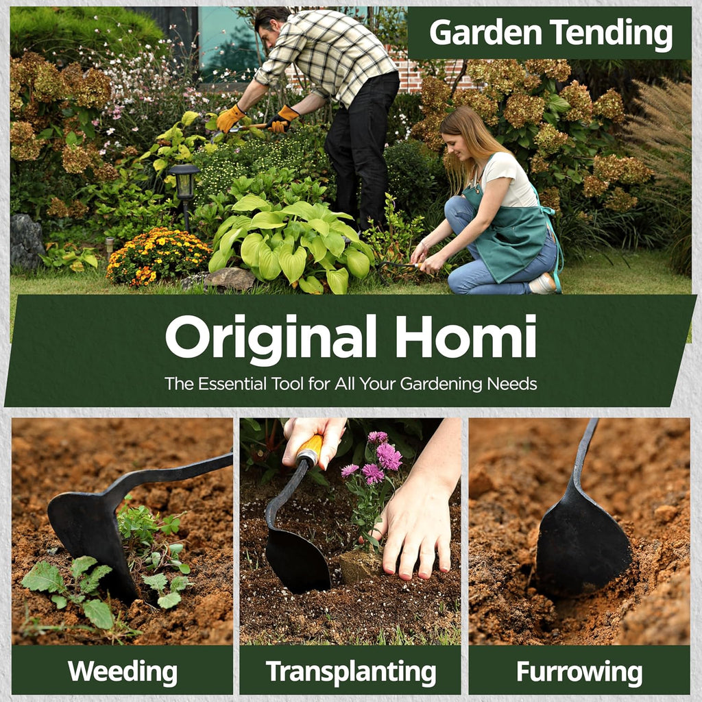 Original Homi Hand Hoe - Traditional Handmade Korean Garden Tool for Weeding Digging & Planting with Forged Steel &