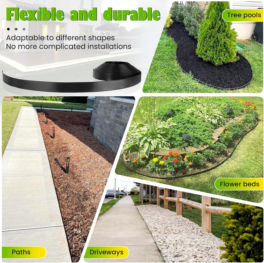 Garden Edging Coil 2" x 100', Landscape Edging Kit with 120 Spikes | Lawn Edging Kit, Garden Landscape Edging Kit