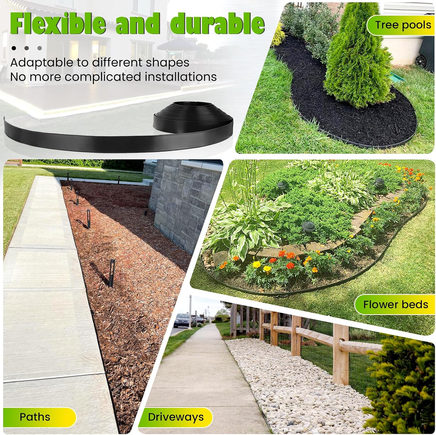 Garden Edging Coil 2" x 100', Landscape Edging Kit with 120 Spikes | Lawn Edging Kit, Garden Landscape Edging Kit