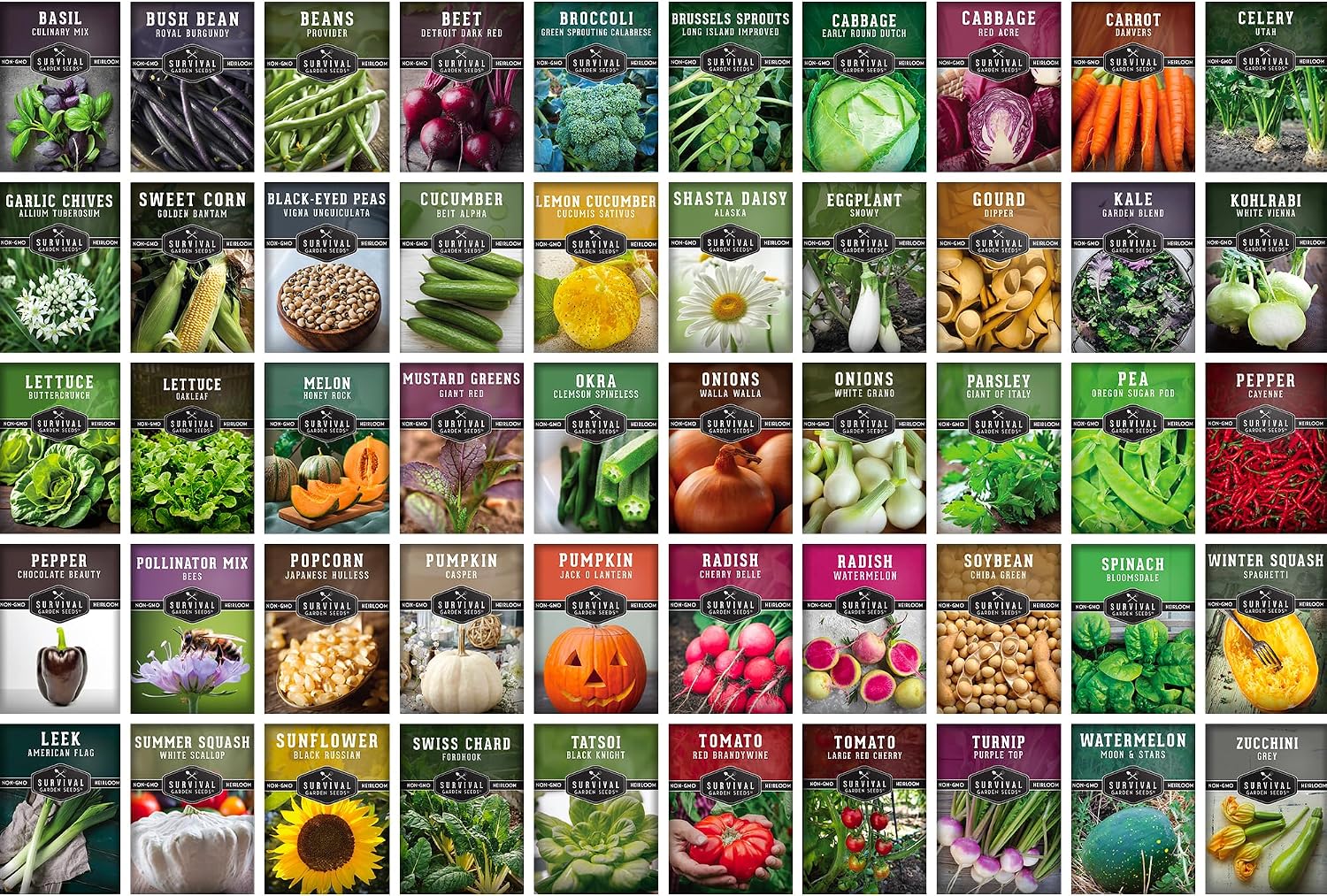 Homesteader 50 Pack Seed Vault for Planting Victory Gardens | Non-GMO Heirloom Vegetable, Fruit, Herb Seeds to Grow