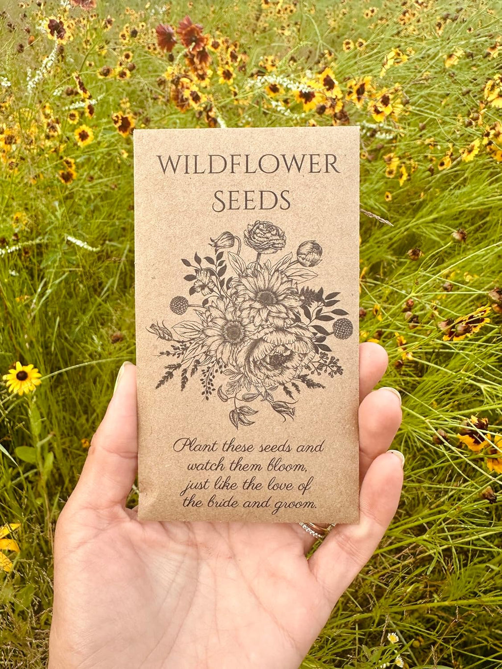 25 Pack Wildflower Seed Packet Wedding Favors – Rustic Kraft Seed Packets Filled with Wildflower Seeds – Bridal Shower
