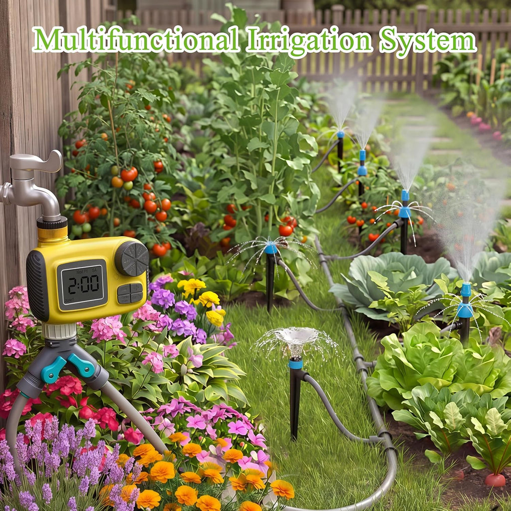 100FT Drip Irrigation System Kit with Water Timer for Garden | 1/2" High-Flow Mainline Auto Irrigation System, 16pcs