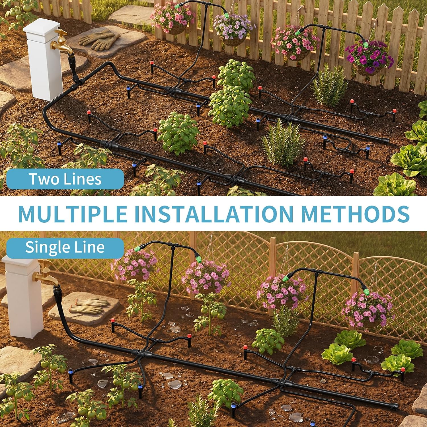 LP 240FT Drip Irrigation System Kit, Garden Watering Misting System - 40FT 1/2" Main Tube & 200FT 1/4" Distribution