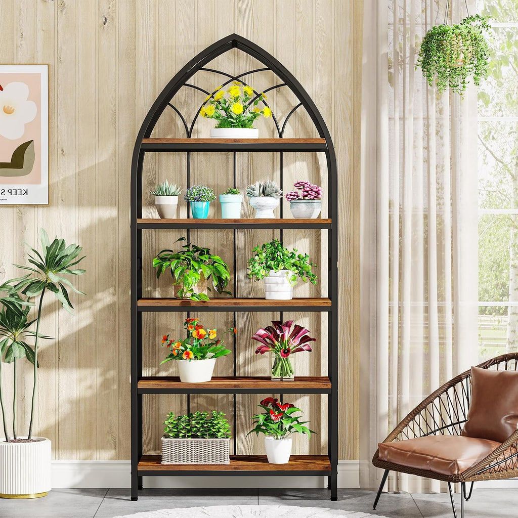 Tribesigns 5-Tier Indoor Plant Stand, 74.8-Inch Tall, Industrial Wood & Metal Plant Shelf for Indoor, Balcony, Garden