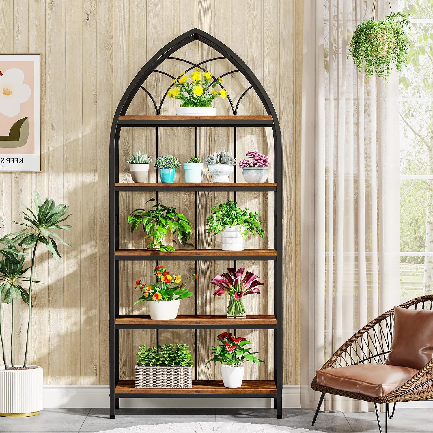 Tribesigns 5-Tier Indoor Plant Stand, 74.8-Inch Tall, Industrial Wood & Metal Plant Shelf for Indoor, Balcony, Garden