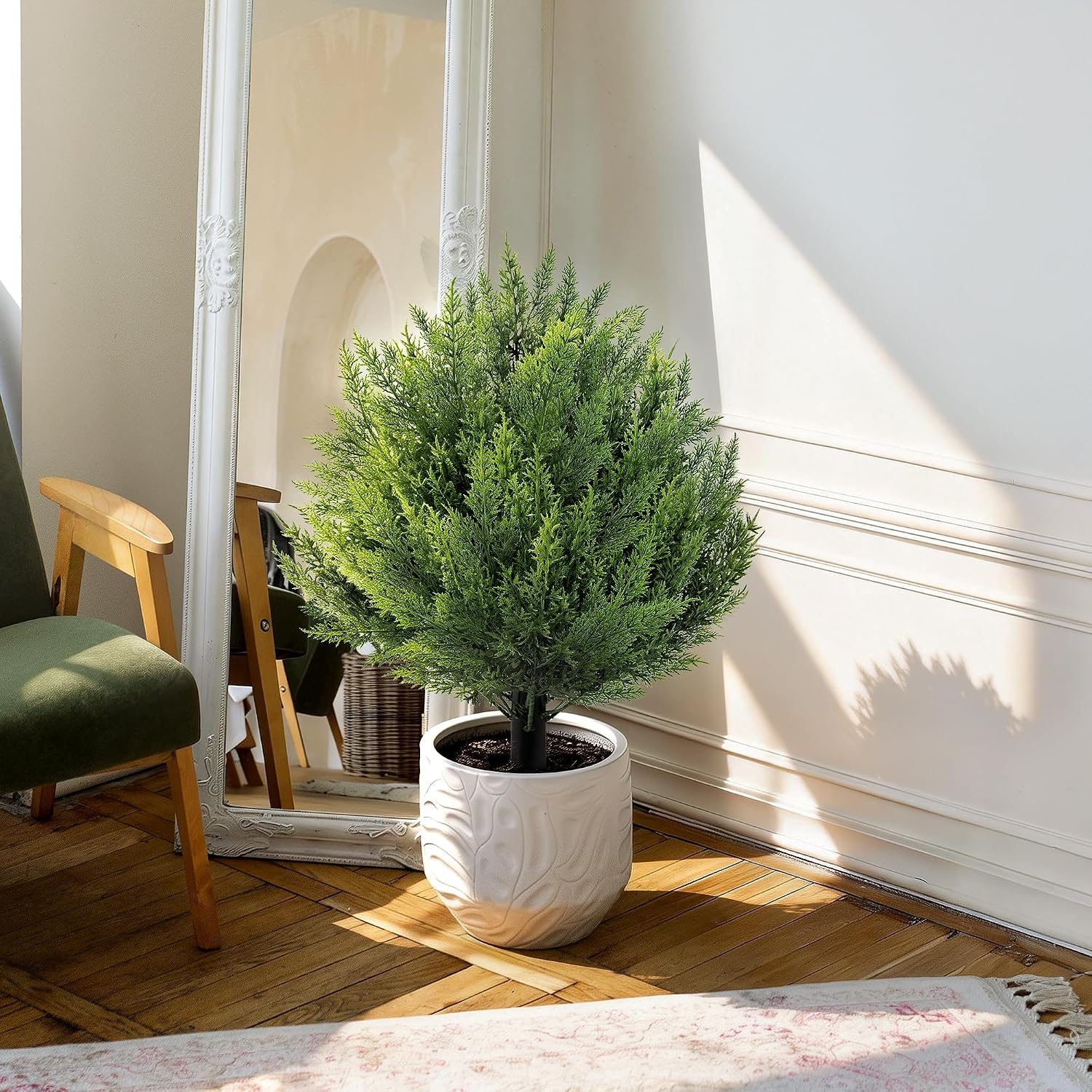 Artificial Cypress Topiary Shrubs, Faux Greenery Ball Bush for Indoor and Outdoor Decor,24.8" Fake Evergreen with