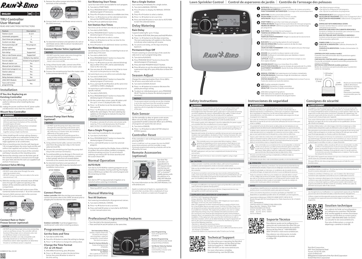 Rain Bird TRU6I Program-Based Indoor Irrigation Controller/Timer, WiFi Ready, 6-Zone/Station