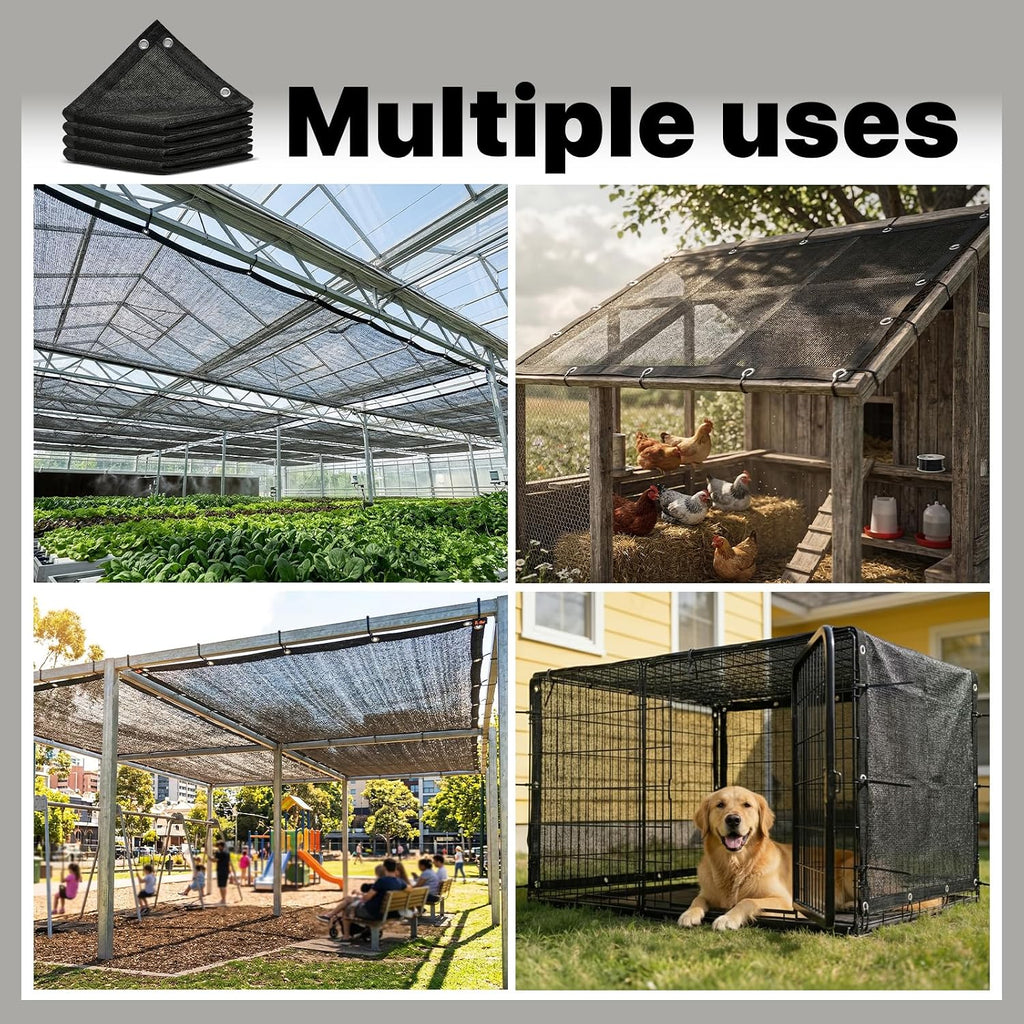 Amgo 30% Black Shade Cloth, 8FT x 16FT Mesh Tarp, Black Sun Shade Netting with HDPE Material and Heavy Duty Grommets