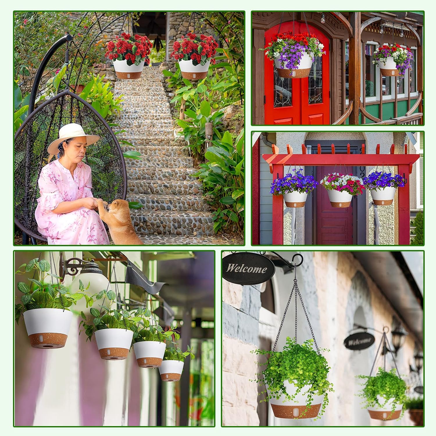 6 Pcs 8 Inch Hanging Planter for Indoor Plants Self Watering Hanging Pot Baskets with Drainage Hole Visible Water Level
