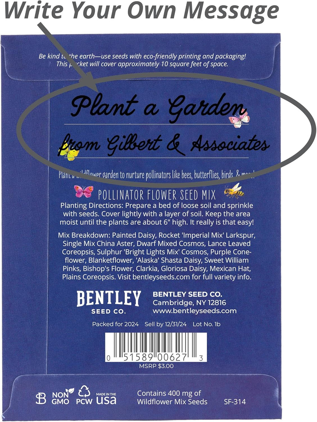 Earth Day Planet Pollinator Flowers | Illustrated Bee Butterfly Flower Seed Packets | Environmental Favors for Events