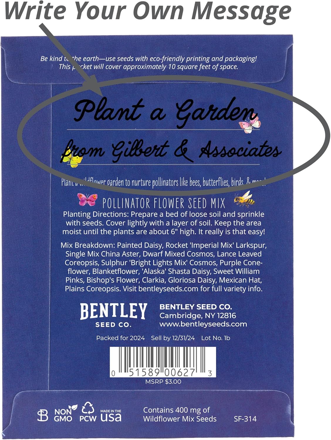 Earth Day Planet Pollinator Flowers | Illustrated Bee Butterfly Flower Seed Packets | Environmental Favors for Events