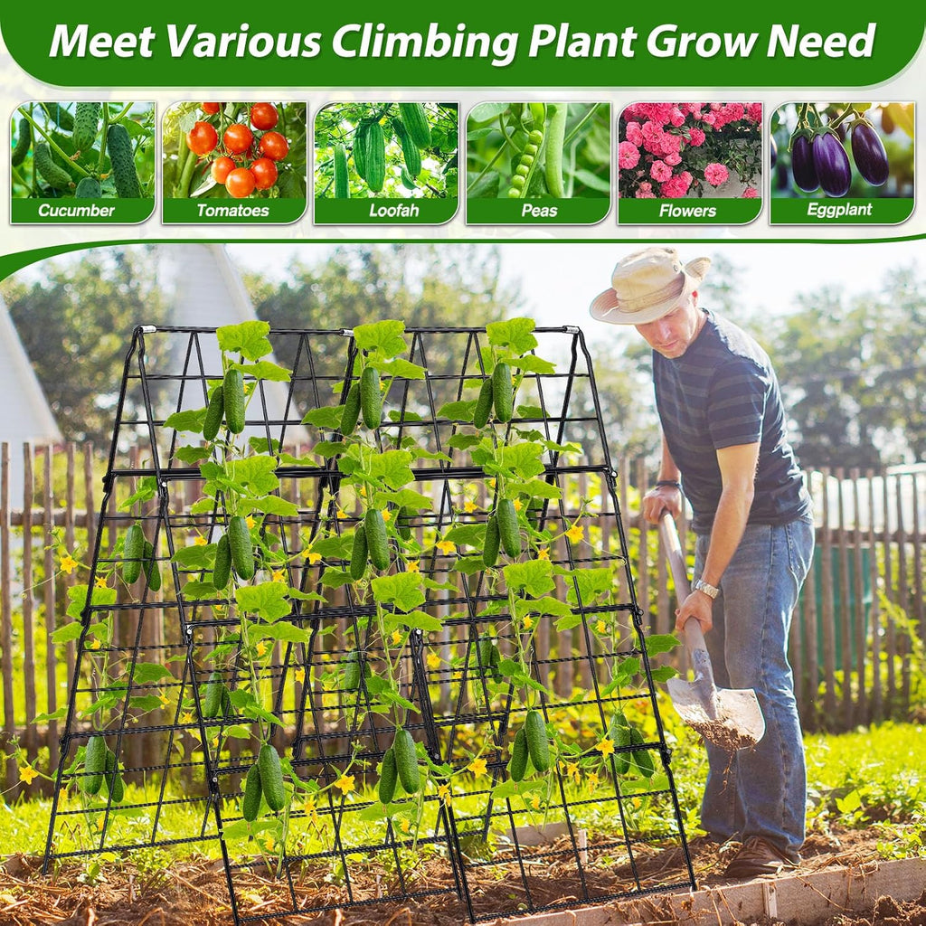 Cucumber Trellis for Raised Bed A Frame Metal Garden Trellis for Climbing Plants Outdoor, 42 x 16IN Foldable Coated