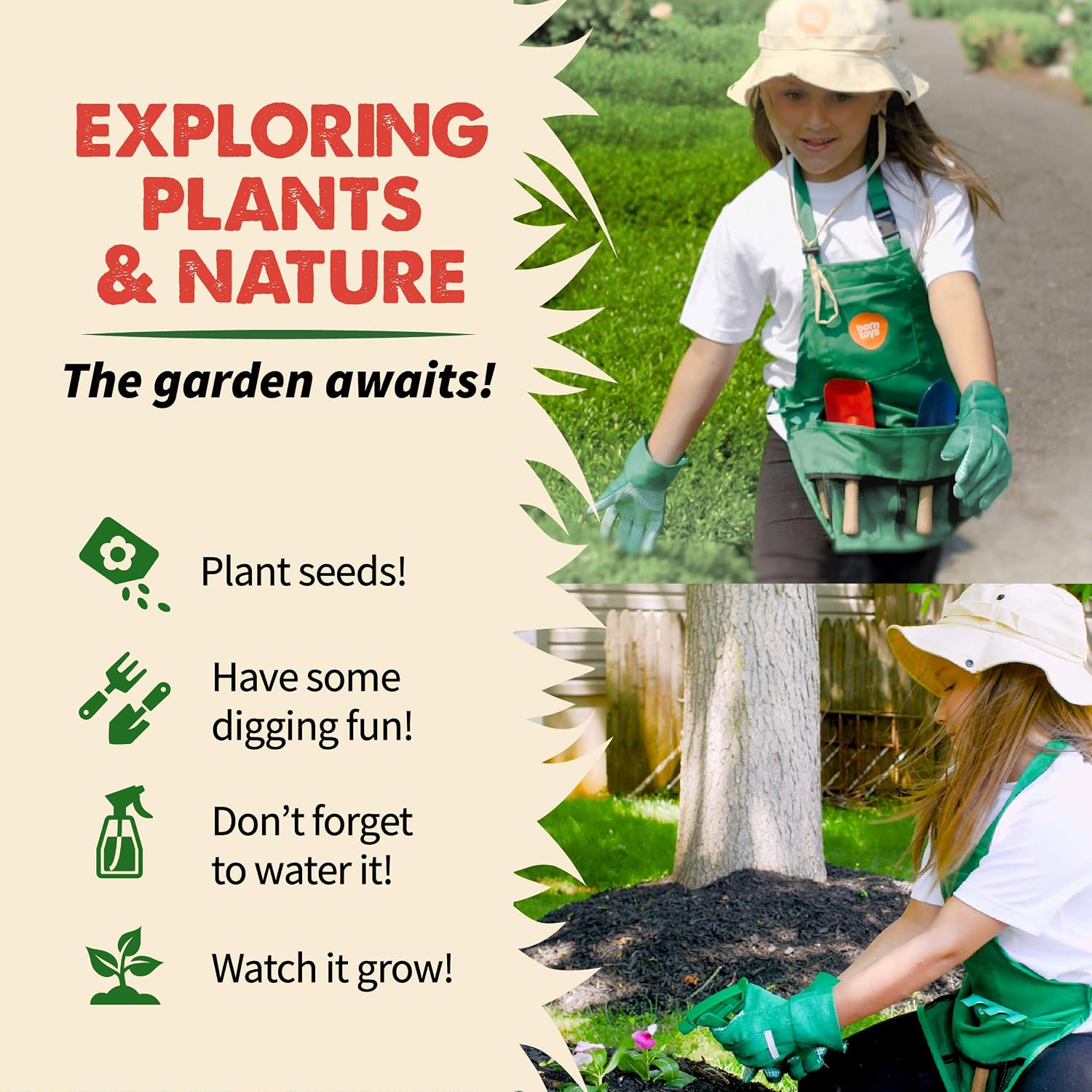 Gardener Costume Kids Outfit with Toddler Gardening Tools, 3+ | Includes machine washable apron, gloves, hat, trowel