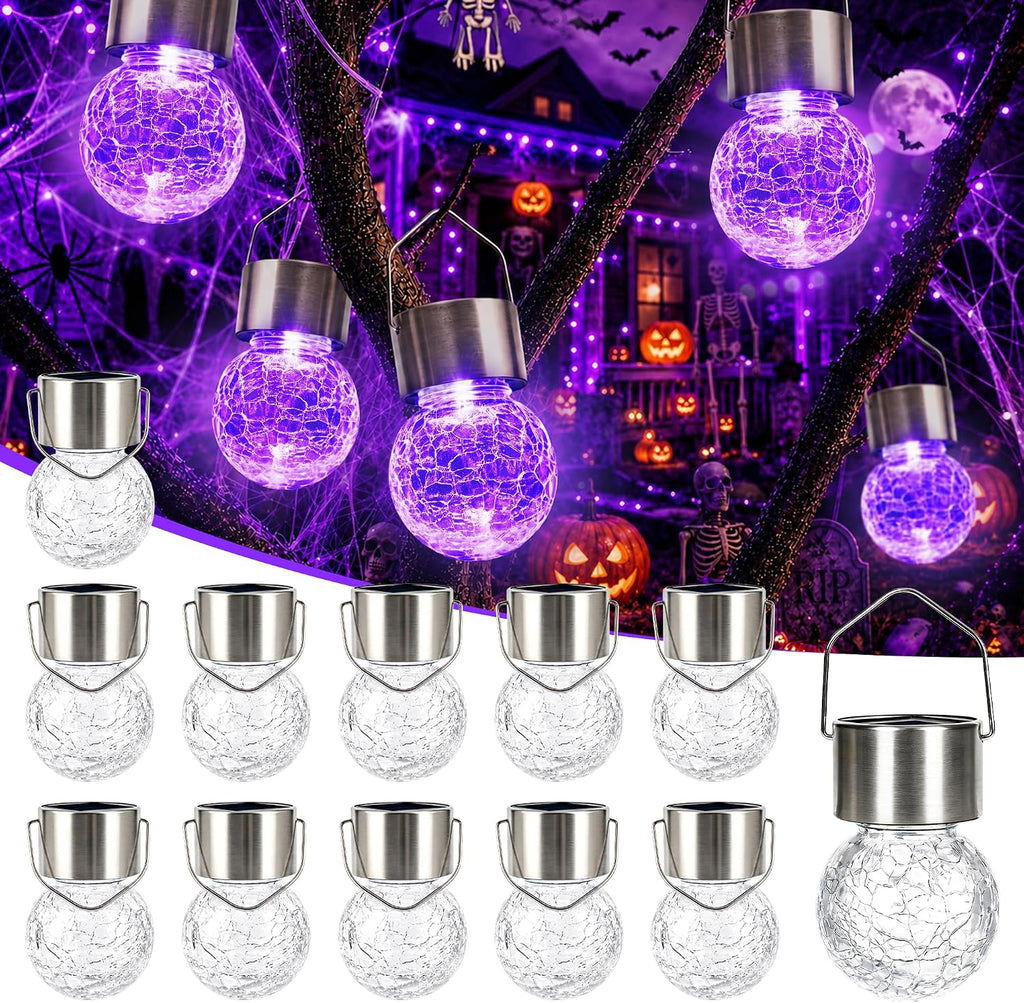 GIGALUMI Halloween Solar Lights Outdoor Solar Hanging Lanterns Outside 12PC
