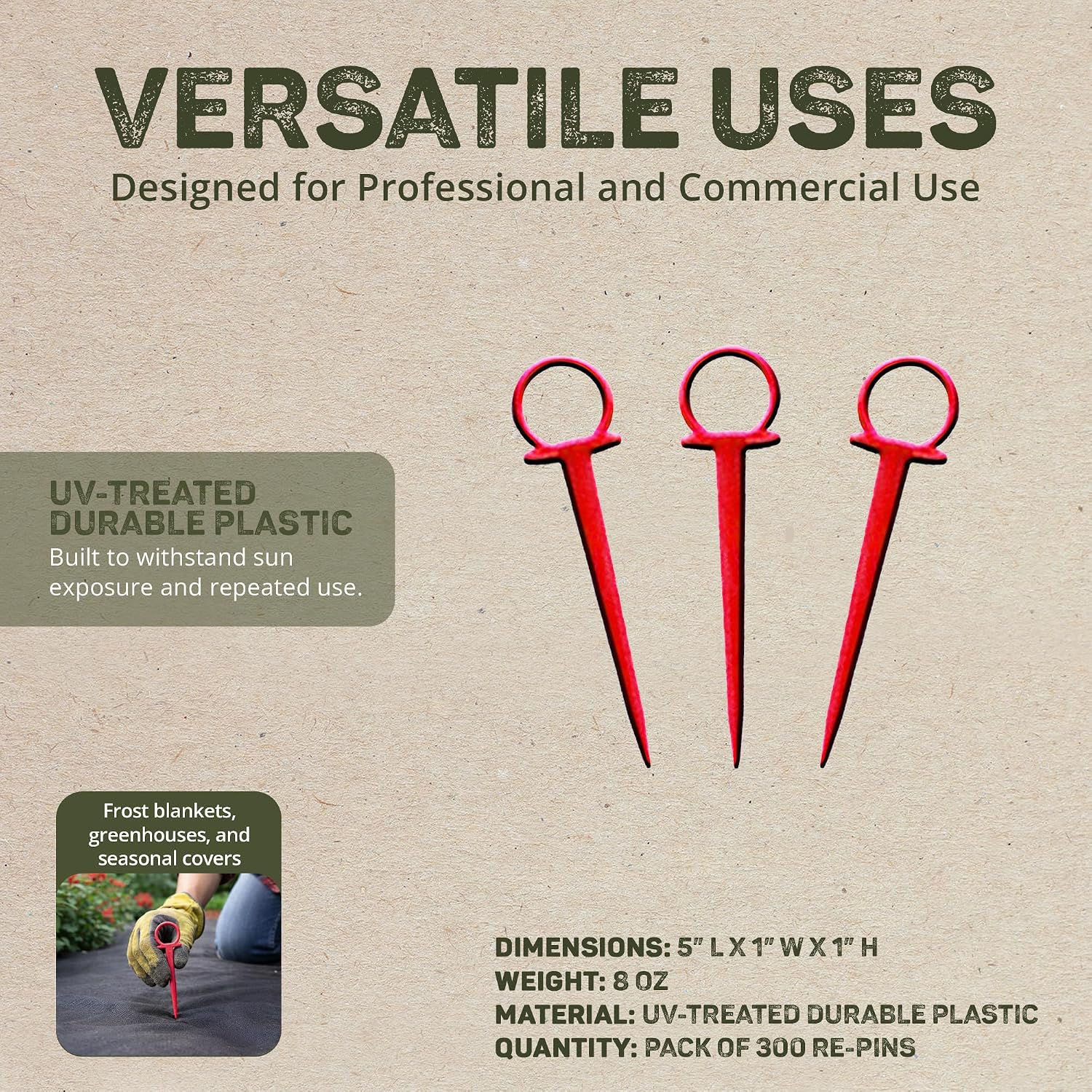 Dewitt 300-Pack Red Re-Pins Gardening Anchors – Reusable Plastic Garden Stakes for Securing Frost Cover, Plant