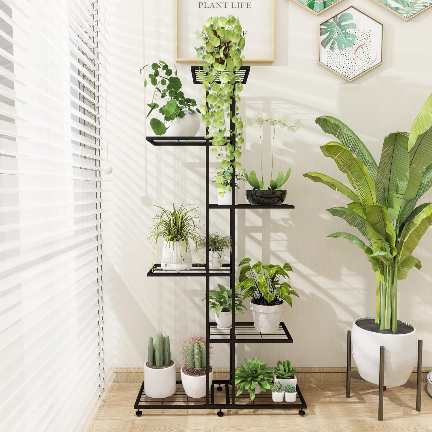 Plant Stand Indoor Outdoor Plant Stands for Patio 6 Tier Tall Plant Stand Metal Flower Shelf Multilayer Flower Holder