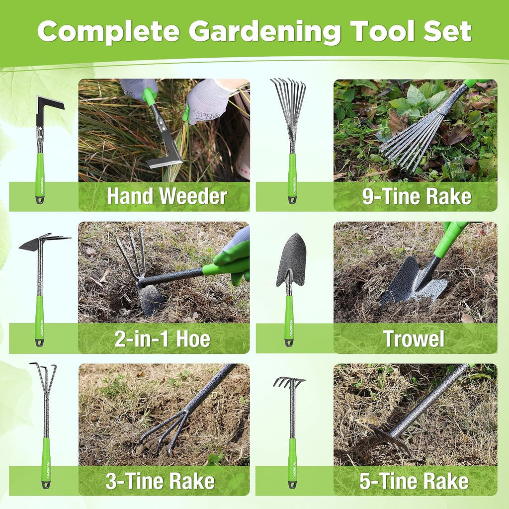 WORKPRO 6-Piece Garden Tool Set | Heavy Duty Gardening Hand Tools with Soft Rubber Handle, Including Trowel, Rakes