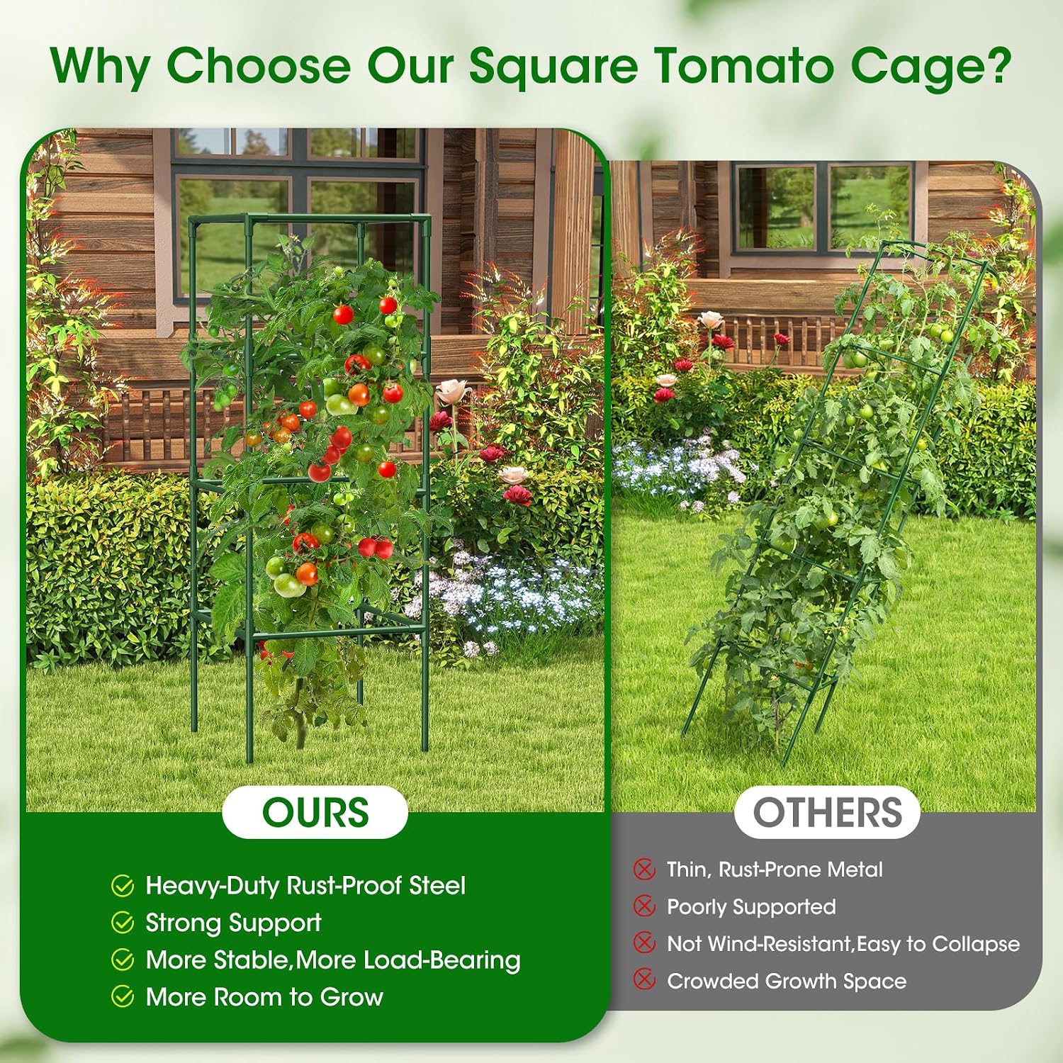 4 Pack Tomato Cage for Garden Support, 43 inch Tall Adjustable Plant Support Stakes, Tomato Trellis Extra Bold for