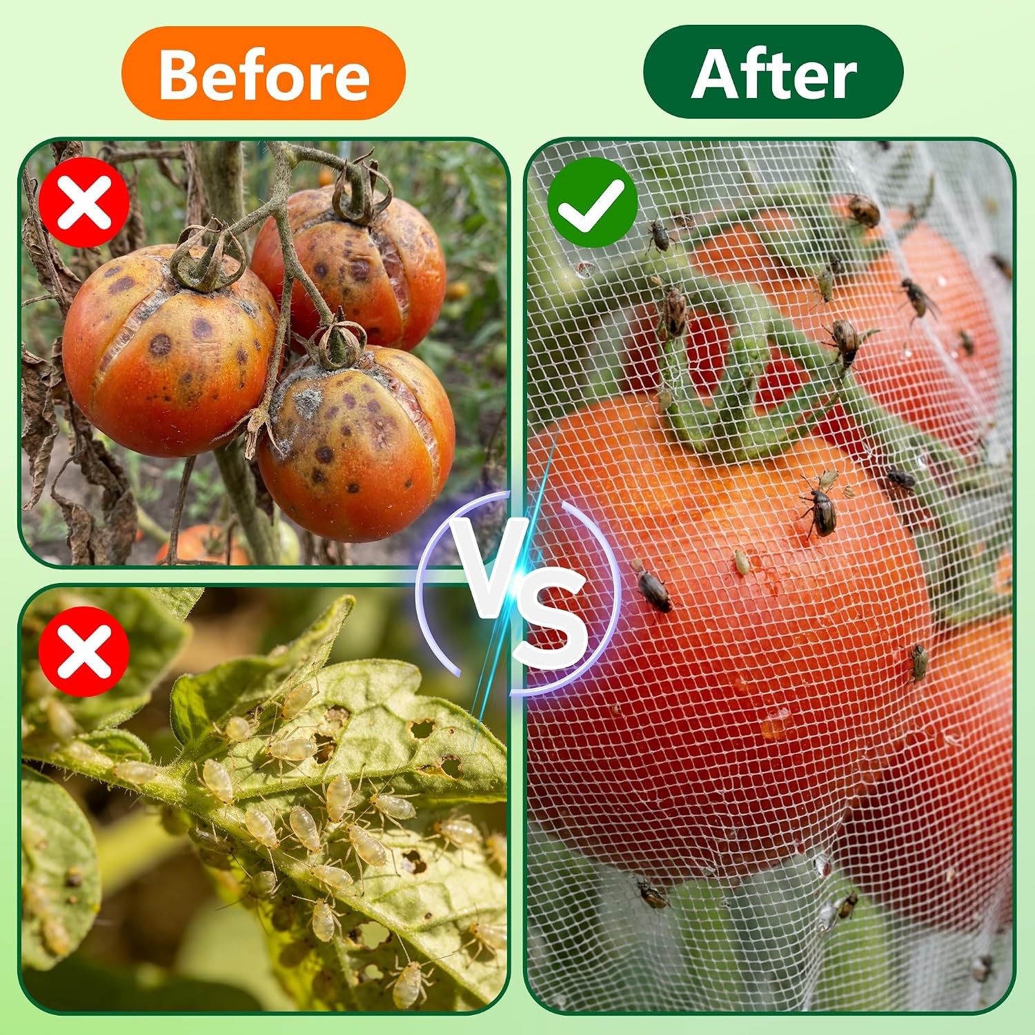 4 Pcs Garden Bird Netting Cover for Round Tomato Cage, 59" x 18" Tomato Trellis Insect Barrier Protection Mesh, Plant